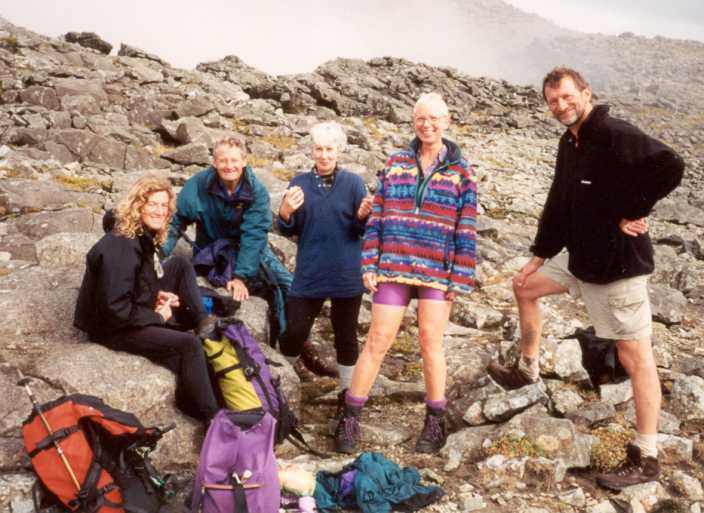 From the right - Nick, Gabrielle, Mary, Roderick, then Winky on the far left. The photograph was taken by Nicola, on the edge of Coire Ghrunnda, the Cuillin.